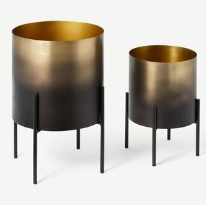 Pot de fleurs moderne en laiton dégradé avec support noir, vente en gros, grand pot de fleurs d'intérieur, support décoratif pour plantes - Product Image 1