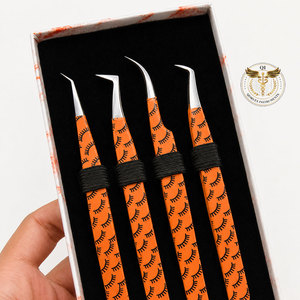Professional Eyelash Extension Tweezers Set with <b>Orange</b> Lash Print <b>Paper</b> Stainless Steel Precision Volume & Isolation Tweezers - Product Image 2
