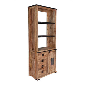 <b>Rustic</b> Wood <b>Wardrobe</b> with Sliding Door 4 Drawers 3 Shelves Storage Bedroom Furniture Freestanding Solid Wood Design - Product Image 3