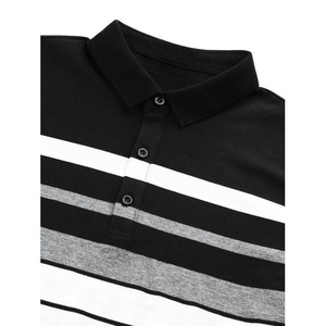 Chemise décontractée pour homme à manches courtes, tricotée unie, respirante, 100 % polyester, imprimée numériquement, coupe classique, noir, blanc, gris - Product Image 5