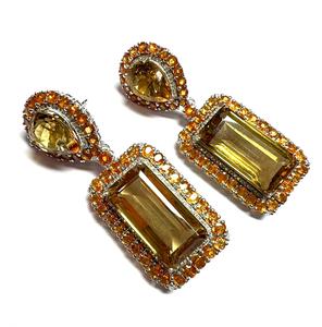 925 Sterling <b>Silver</b> Diamond <b>Stud</b> Earrings with Natural Lemon Quartz Spessartite Gemstone Rhodium Plated Luxury Party Jewelry - Product Image 2