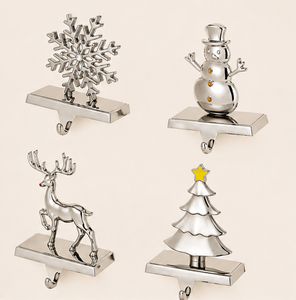 Set Of 4 Silver Christmas <b>Stocking</b> <b>Holders</b> For Mantel Heavy Duty Weighted Metal <b>Stocking</b> Hangers With Non-Slip Base Snowflake - Product Image 1
