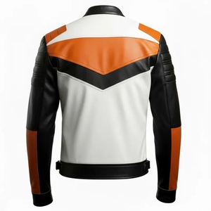 Blouson de moto en cuir pour homme, style color-block, manches longues, coupe-vent, style motard, toutes saisons, pour adulte - Product Image 2