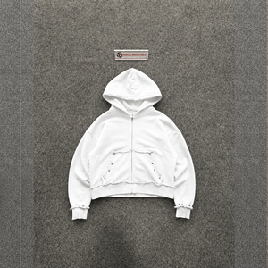 Sweat à capuche zippé oversize blanc pour homme, manches classiques, couleur unie, en coton molletonné épais, style décontracté urbain, pour l'automne - Product Image 5