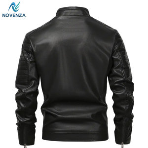 Veste en cuir de motard vintage élégante, doublure intérieure chaude pour l'hiver, coupe ajustée, écologique, légère, veste tendance pour tous les jours - Product Image 2