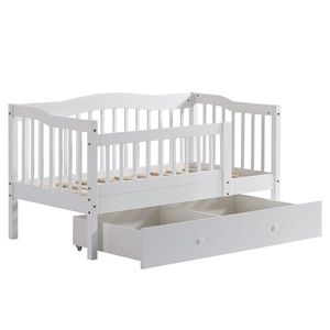 FCH White Painted Pine Toddler Bed with Bottom Drawer and Side Car Bed Vertical Fence Design for Kids - Product Image 4
