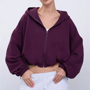 Sweat-shirt à capuche zippé oversize pour femme, en molleton, avec logo personnalisé, épaules tombantes - Product Image 1