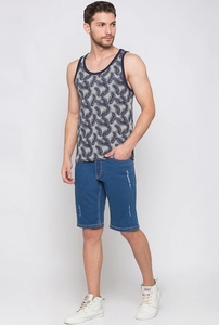 Camiseta sin mangas estampada para hombre, informal, con cuello redondo, transpirable, de algodón tejido, con diseño estampado. - Product Image 2