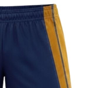 Shorts de netball unisexe bleu marine et or sublimés, en polyester, coupe athlétique, pour matchs d'équipe et entraînements, vêtements de performance sportive - Product Image 5
