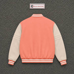 Chaqueta Varsity Clásica Color Durazno para Hombre, Diseño Bicolor Moderno con Letras, Informal, Mezcla de Algodón y Poliéster, Color Sólido, Cierre de Botones - Product Image 6