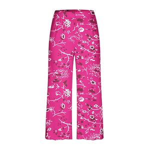 Women's <b>Three</b> <b>Quarter</b> <b>Length</b> Polyester Printed Wide Leg Floral Pants Mid Waist Elastic Breathable Loose Fit <b>Summer</b> Casual Style - Product Image 1