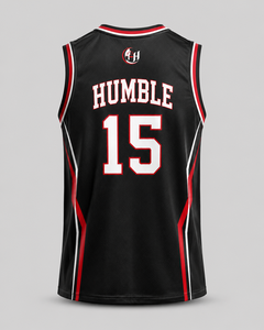 Maillot de basket-ball pour homme FLY HUMBLE, noir, rouge, blanc, 100% polyester, sangle réglable, taille plus, séchage rapide, coupe régulière, adulte, toutes tailles - Product Image 2