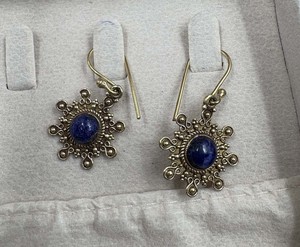 Natural Lapis Lazuli Brass Silver Plated Vintage Minimalist Classic <b>Hook</b> Dangle Drop Blue Gemstone <b>Earrings</b> - Product Image 5