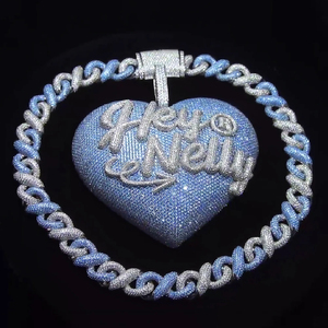 Collar de Oro con Cadena Cubana y Diamantes, Engaste de Bisel, Certificado IGI, Calidad EF, Corazón, Unisex, Estilo Hip Hop, Moderno, para Compromiso - Product Image 1