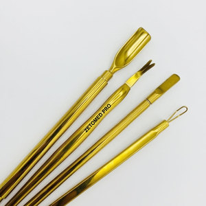 Pousse-cuticules en acier durable de haute qualité, plaqué or, double extrémité, pour le nettoyage des ongles - Product Image 3