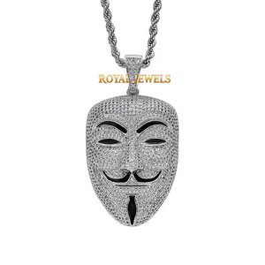 <b>Iced</b> <b>Out</b> Mask Pendant Necklace Hip Hop Bling moissanite diamond Silver <b>Chain</b> Jewelry Unisex Party Gift - Product Image 1