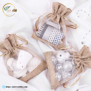 <b>Small</b> Jute Gift Pouches – Natural Fiber <b>Drawstring</b> <b>Bags</b> for Return Gifts, Jewelry and Promotional Packaging - Product Image 2