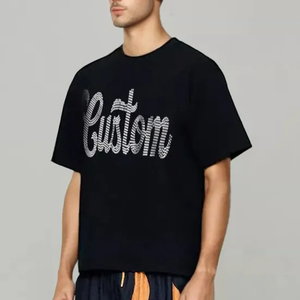 Camiseta de punto ligera personalizada con pedrería, 100% algodón, estilo streetwear ecológico, corte holgado, con costuras en el entrepierna para hombre - Product Image 1