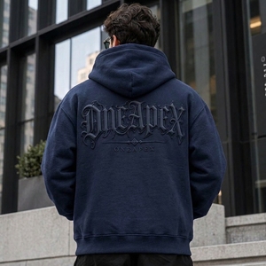 Sudadera con Capucha Azul Marino Oversize para Hombre, con Logotipo Grabado, Estilo Urbano, Venta al por Mayor - Product Image 4
