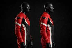 Combinaison de course moto en cuir pour homme, rouge, blanc et noir, une pièce, intégrale - Product Image 3