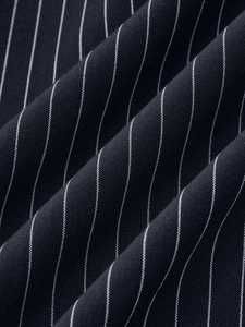 Ensemble coordonné deux pièces en rayures fines linéaires bleu marine, comprenant un haut peplum asymétrique à nouer et un pantalon large à jambes larges, style Meridian Wrap - Product Image 6