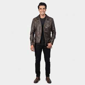Motorbike Leather <b>Jacket</b> in Brown Customized Sheep Leather <b>Jacket</b> for Men Quilted Leather <b>jacket</b> for men - Product Image 5