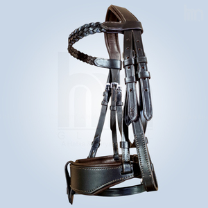 English Anatomic <b>Black</b> Leather Horse Bridle Woven Browband Wide Padded Crank Noseband Equestrian <b>Harness</b> Set Equestrian Tack OEM - Product Image 4