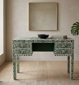 Mesa Consola Moderna de Madera Maciza con Incrustaciones de Hueso y Patrón Floral Verde para Sala de Estar, Entrada, Muebles para el Hogar - Product Image 1