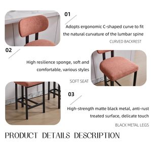 Set di 2 Sgabelli da Bar Moderni Imbottiti in Tessuto, Altezza 26 Pollici, Sedie per Isola Cucina con Gambe in Metallo Nero - Product Image 4