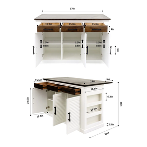 Islas de Cocina de Madera de Mango de Vietnam, Color Natural/Blanco/Negro, Almacenamiento Móvil, Diseño Moderno - Product Image 6