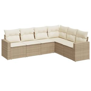 Conjunto de Sofás de Jardín Beige de 6 Plazas, Muebles de Ratán para Exteriores Resistentes a la Intemperie, Diseño Contemporáneo - Product Image 4