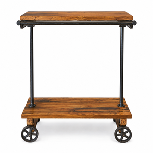Chariot en bois industriel avec cadre et roues en métal, style antique fait main, meuble de salon - Product Image 3