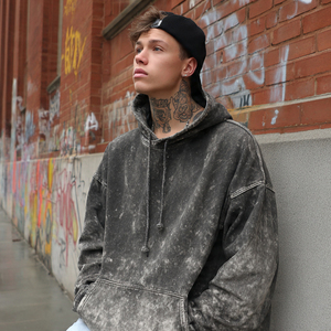 Sudadera con capucha corta lavada de moda para hombre, estilo urbano, para invierno, para correr, con hombros caídos - Product Image 3