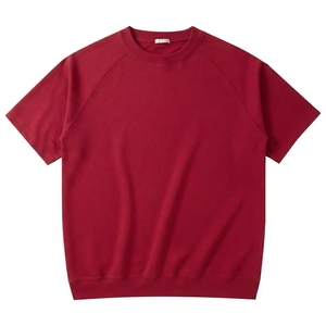 T-shirts pour hommes en gros, couleur rouge unie, col rond, tissu léger et respirant, manches courtes, pour l'été - Product Image 1