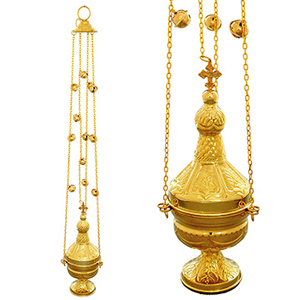 Incensario de latón para iglesia con cadenas y campanas |   Quemador de Incienso Ortodoxo - DOUBLE VEE EXPORTS - Product Image 1
