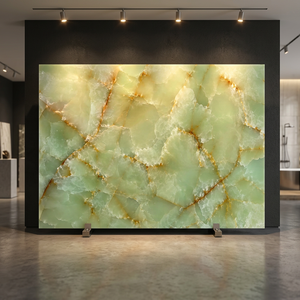 Grande dalle de marbre onyx vert clair, panneau de pierre poli, plaque décorative naturelle moderne 40x40, pour construction, mur, plan de travail, Impex - Product Image 4