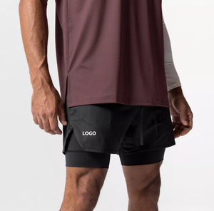 Shorts de sport noirs pour hommes, séchage rapide, taille mi-haute élastique, en polyester tricoté, couleur unie, vêtements de sport - Product Image 6