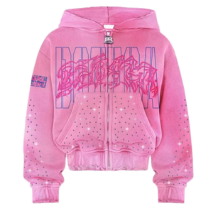 Sweat à capuche rose pour femme, tricoté, manches longues, imprimé pailleté, logo frontal, style Y2K, coupe courte, décontracté, respirant, automne - Product Image 1