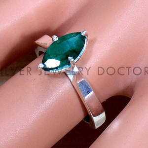 Anillo de Plata de Ley 925 con Esmeralda Natural, Anillos de Plata 925 Ligeros con Sello, Precio al por Mayor, Joyería de Plata - Product Image 2