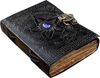 Vintage cuir celtique Design véritable noir pentagramme lapis pierre Journal cahiers croquis livre Deckle bord Vintage coton papier