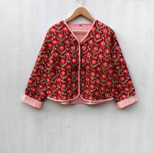 Kantha <b>Jacket</b> Boho Style Women's Cotton Block Printed <b>Quilted</b> Handmade <b>Jackets</b> with Floral <b>Pattern</b> Button Closure for <b>Jacket</b> - Product Image 5
