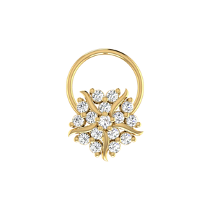 0.14 Carat Natural <b>Diamond</b> 14K Gold <b>Nose</b> Pin GIA Certified Flower Design Ethnic Style HI Color VS-SI Fine Piercing Jewelry - Product Image 1