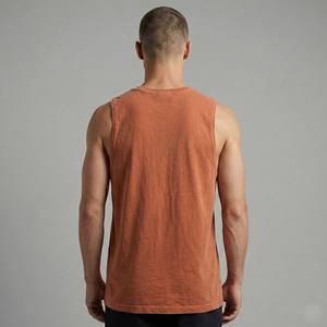 Camiseta sin mangas para hombre, personalizada al por mayor, teñida con pigmentos, estilo vintage desgastado, color naranja, para gimnasio, entrenamiento, estilo urbano, 100% algodón - Product Image 2