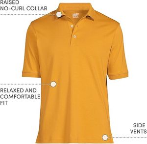 เสื้อโปโลแขนสั้นผู้ชาย Lands' End สีมัสตาร์ด ผ้าถักปิเก้ ระบายอากาศได้ดี สวมใส่สบาย ทรงปกติ ดีไซน์สีพื้น - Product Image 3