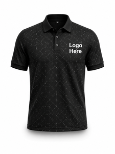Chemise de golf pour homme en coton 100% noir uni avec logo personnalisé, manches courtes, tricotée, respirante, décontractée, avec impression sur le devant - Product Image 2