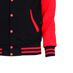 Chaqueta Varsity para Hombre, Color Negro y Rojo, con Capucha, Estilo Béisbol, Informal, de Poliéster y Algodón, con Cierre de Botones - Product Image 3