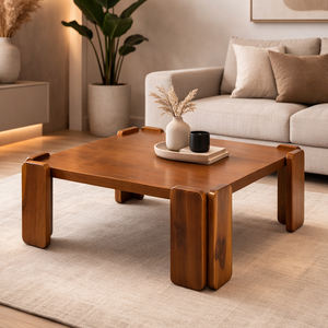 Mesa de Centro Cuadrada de Madera de Teca Sólida de Estilo Contemporáneo de Mediados de Siglo, Marca Niwara Bisoepo, Acabado Liso y Duradero de Alta Gama para Interiores de Apartamentos - Product Image 4