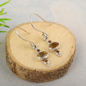 925 Sterling Silver Citrine November Birthstone Drop <b>Earrings</b> Elegant Oval Yellow Gemstone <b>Dangle</b> <b>Earrings</b> Wholesale Jewelry - Product Image 2