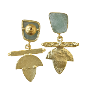 Boucles d'oreilles pendantes en Amazonite plaqué or 18 carats faites à la main, forme végétale classique et tendance, bijoux unisexe en alliage de laiton, sertissage clos, style bohème chic - Product Image 2