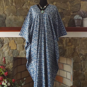 Vestido Caftán de Mezcla de Algodón Japonés, Cuello en V, Tela Resistente, Corte Holgado, para Uso Diario, Informal y de Descanso - Product Image 1